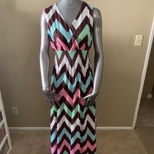 Kranda brown/pink chevron stretch maxi vneck dress